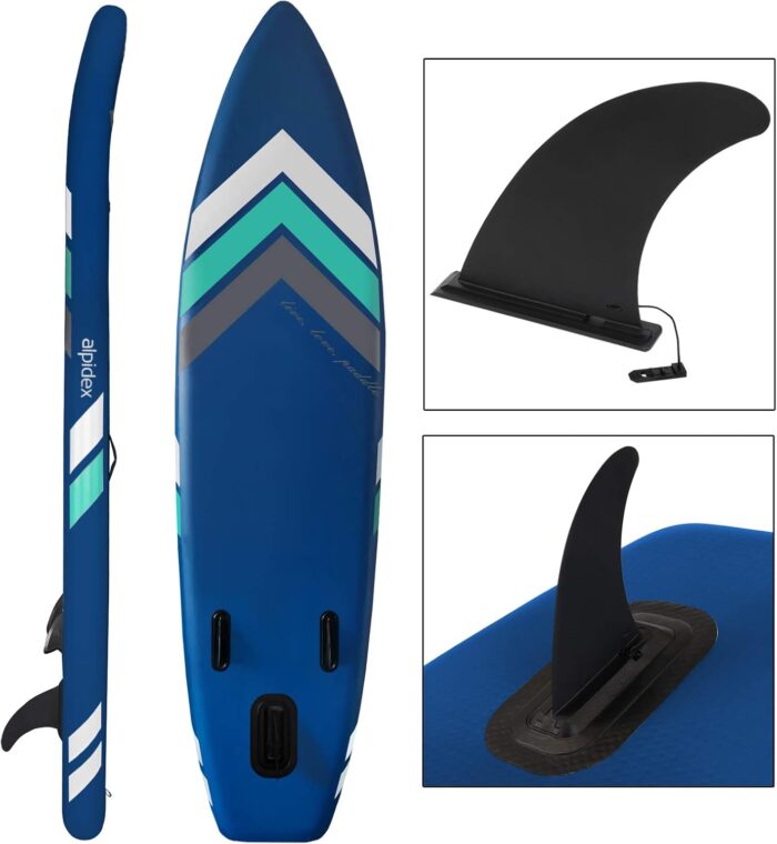 ALPIDEX Stand Up Paddle Set SUP 305 x 76 x 15 cm Belastbar bis 150 kg Aufblasbar Stabil Leicht Komplett Set Tragetasche Paddel Finnen Luftpumpe Leash Repair Kit