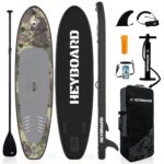 HEYBOARD Premium Aufblasbares SUP Board, 320x81x15 cm, 200 kg, Langlebiges Stand Up Paddle Board für 2 Personen, mit Rucksack, Verstellbarem Paddel, Handpumpe, Leine, Abnehmbarer Flosse