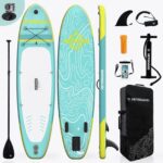 HEYBOARD Premium Aufblasbares SUP Board, 320x81x15 cm, 200 kg, Langlebiges Stand Up Paddle Board für 2 Personen, mit Rucksack, Verstellbarem Paddel, Handpumpe, Leine, Abnehmbarer Flosse