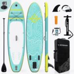 HEYBOARD Premium Aufblasbares SUP Board, 320x81x15 cm, 200 kg, Langlebiges Stand Up Paddle Board für 2 Personen, mit Rucksack, Verstellbarem Paddel, Handpumpe, Leine, Abnehmbarer Flosse