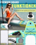 HEYBOARD Premium Aufblasbares SUP Board, 320x81x15 cm, 200 kg, Langlebiges Stand Up Paddle Board für 2 Personen, mit Rucksack, Verstellbarem Paddel, Handpumpe, Leine, Abnehmbarer Flosse