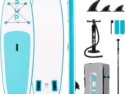 FunWater 320CM Aufblasbares Stand Up Paddle Board, Ultra-Leicht – SUP-Zubehör: Verstellbares Paddel, Pumpe, Rucksack, Leash, Finnen – Für alle Könnerstufen