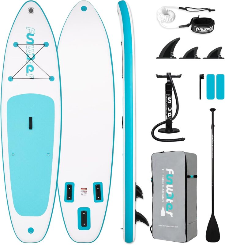FunWater 320CM Aufblasbares Stand Up Paddle Board, Ultra-Leicht – SUP-Zubehör: Verstellbares Paddel, Pumpe, Rucksack, Leash, Finnen – Für alle Könnerstufen