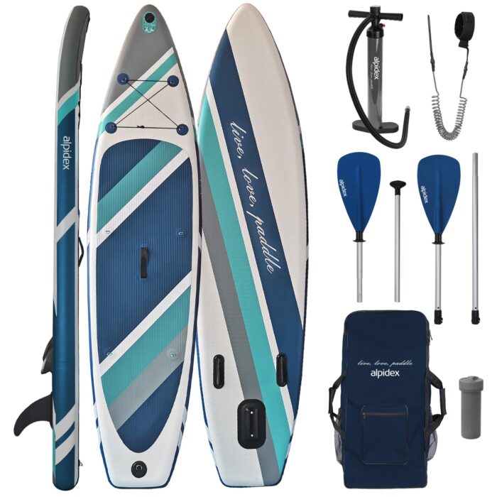 ALPIDEX Stand Up Paddle Set SUP 320 x 76 x 15 cm max. belastbar bis 200 kg Aufblasbar Stabil Leicht Komplett Set Tragetasche Paddel Finnen Luftpumpe Leash Repair Kit