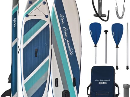 ALPIDEX Stand Up Paddle Set SUP 320 x 76 x 15 cm max. belastbar bis 200 kg Aufblasbar Stabil Leicht Komplett Set Tragetasche Paddel Finnen Luftpumpe Leash Repair Kit
