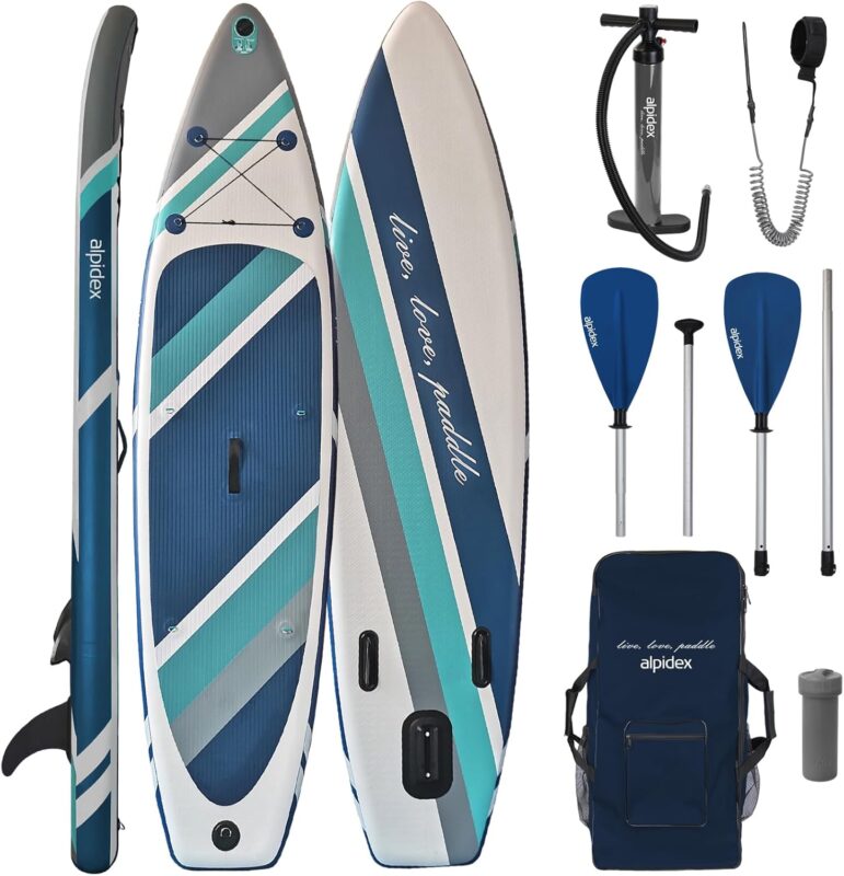 ALPIDEX Stand Up Paddle Set SUP 320 x 76 x 15 cm max. belastbar bis 200 kg Aufblasbar Stabil Leicht Komplett Set Tragetasche Paddel Finnen Luftpumpe Leash Repair Kit