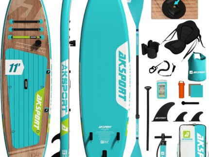 AKSPORT Aufblasbares Stand Up Paddle Board, Aufblasbare SUP Board mit allem Zubehör, breites stabiles Design, rutschfestes Deck, Paddling Board für Jugendliche und Erwachsene