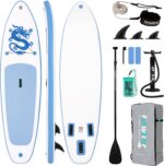FunWater 320CM Aufblasbares Stand Up Paddle Board, Ultra-Leicht – SUP-Zubehör: Verstellbares Paddel, Pumpe, Rucksack, Leash, Finnen – Für alle Könnerstufen