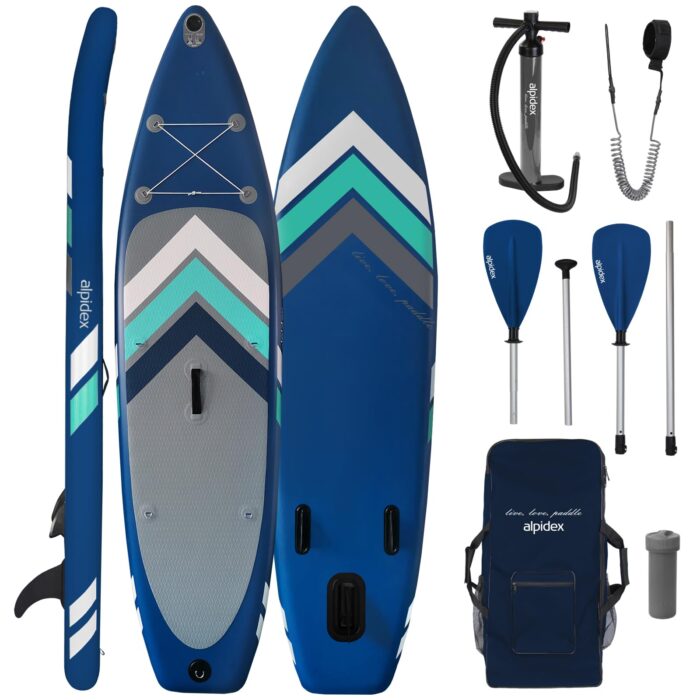 ALPIDEX Stand Up Paddle Set SUP 305 x 76 x 15 cm Belastbar bis 150 kg Aufblasbar Stabil Leicht Komplett Set Tragetasche Paddel Finnen Luftpumpe Leash Repair Kit