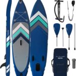 ALPIDEX Stand Up Paddle Set SUP 305 x 76 x 15 cm Belastbar bis 150 kg Aufblasbar Stabil Leicht Komplett Set Tragetasche Paddel Finnen Luftpumpe Leash Repair Kit