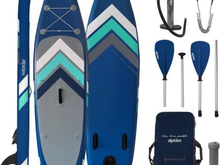 ALPIDEX Stand Up Paddle Set SUP 305 x 76 x 15 cm Belastbar bis 150 kg Aufblasbar Stabil Leicht Komplett Set Tragetasche Paddel Finnen Luftpumpe Leash Repair Kit