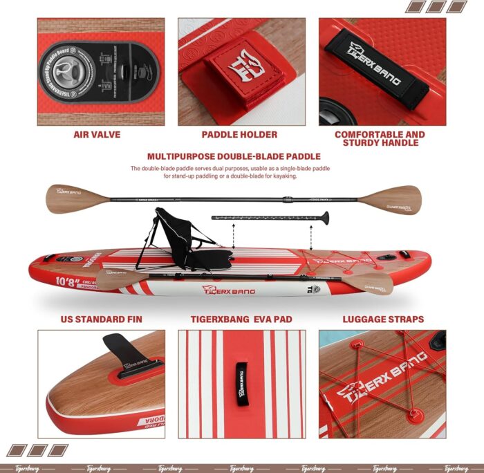 TIGERXBANG SUP-Board, Stand-Up-Paddling-Board | 10'8" 330 x 86 x 15 cm | mit Premium-Komplett-Aufblas-SUP-Zubehör, extra breite Paddleboards für Erwachsene und Kinder-Pandora-Kollektion