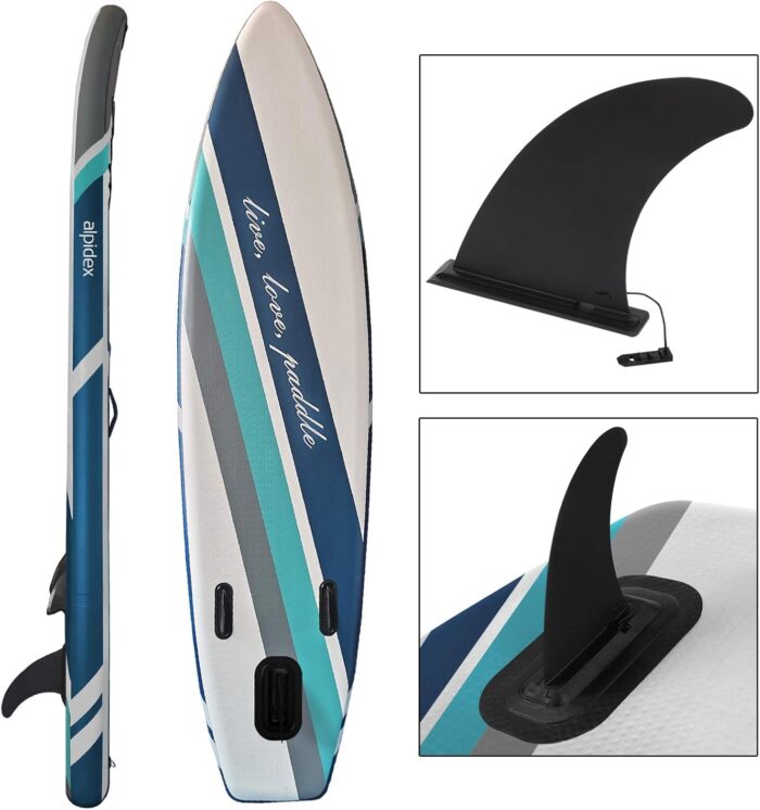 ALPIDEX Stand Up Paddle Set SUP 320 x 76 x 15 cm max. belastbar bis 200 kg Aufblasbar Stabil Leicht Komplett Set Tragetasche Paddel Finnen Luftpumpe Leash Repair Kit