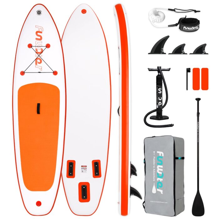 FunWater 320CM Aufblasbares Stand Up Paddle Board, Ultra-Leicht – SUP-Zubehör: Verstellbares Paddel, Pumpe, Rucksack, Leash, Finnen – Für alle Könnerstufen