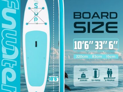 FunWater 320CM Aufblasbares Stand Up Paddle Board, Ultra-Leicht – SUP-Zubehör: Verstellbares Paddel, Pumpe, Rucksack, Leash, Finnen – Für alle Könnerstufen