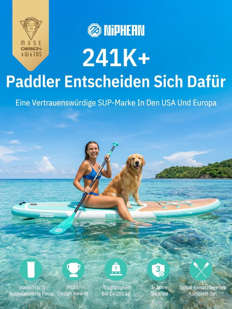Niphean Stand up Paddling Board mit Sitz und Allem Zubehör, 320cm Paddleboard für Aller Fähigkeitsniveaus, SUP Board 200kg Tragkraft für 2 Personen, Standup Paddle Board for Adults