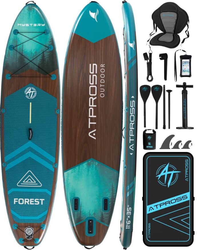 11'6"x35"Inflatable Paddle Board, (SUP) für Erwachsene mit 450 lbs Tragfähigkeit extra breiter Rutschfester und Stabiler Plattform,Kajak Sitz Premium Accessoires Rucksack,geeignet für Yoga