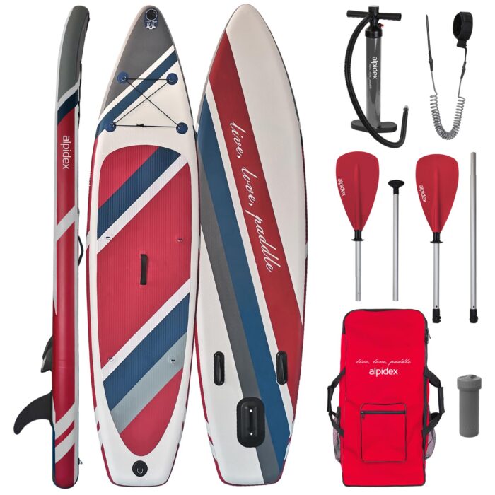 ALPIDEX Stand Up Paddle Set SUP 320 x 76 x 15 cm max. belastbar bis 200 kg Aufblasbar Stabil Leicht Komplett Set Tragetasche Paddel Finnen Luftpumpe Leash Repair Kit