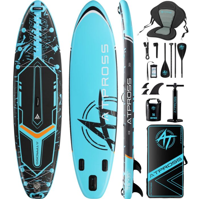 11'6"x35"Inflatable Paddle Board, (SUP) für Erwachsene mit 450 lbs Tragfähigkeit extra breiter Rutschfester und Stabiler Plattform,Kajak Sitz Premium Accessoires Rucksack,geeignet für Yoga