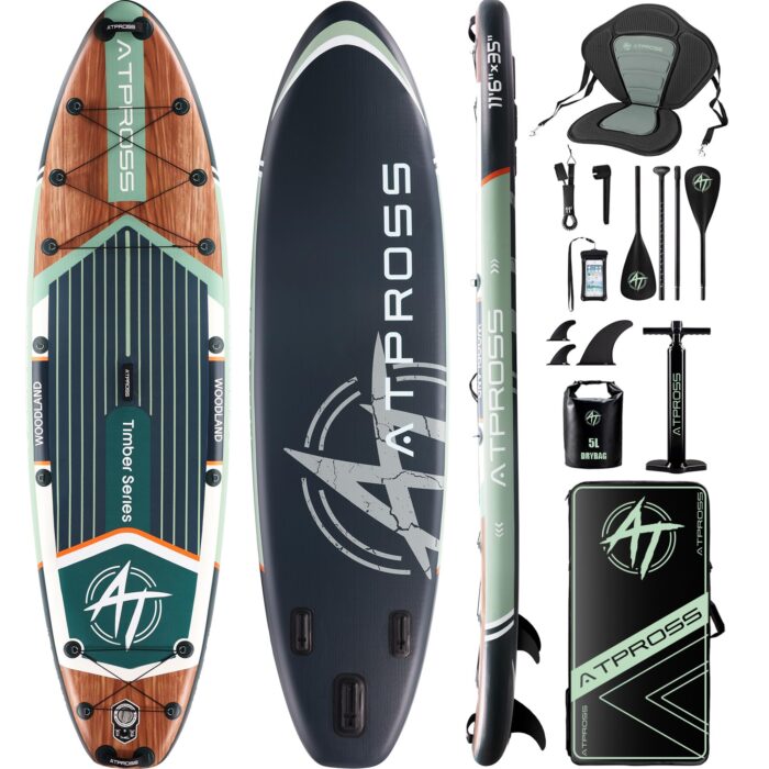 11'6"x35"Inflatable Paddle Board, (SUP) für Erwachsene mit 450 lbs Tragfähigkeit extra breiter Rutschfester und Stabiler Plattform,Kajak Sitz Premium Accessoires Rucksack,geeignet für Yoga