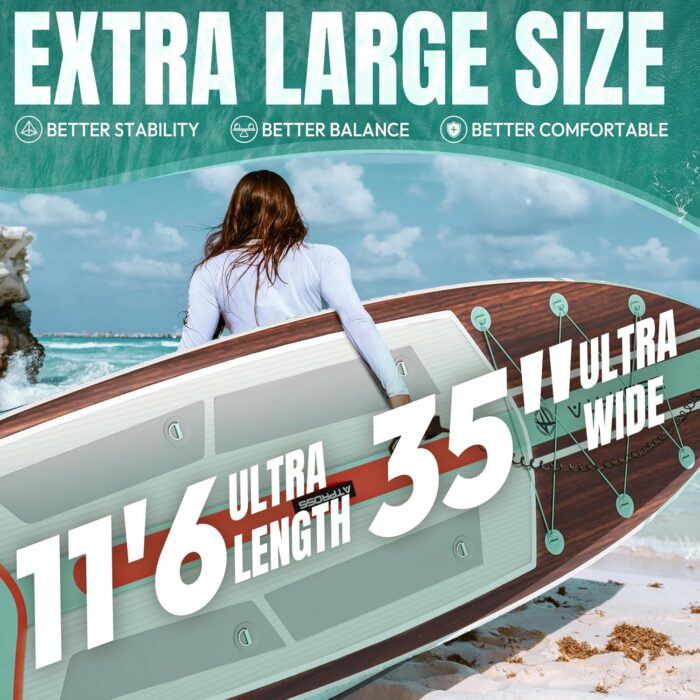 11'6"x35"Inflatable Paddle Board, (SUP) für Erwachsene mit 450 lbs Tragfähigkeit extra breiter Rutschfester und Stabiler Plattform,Kajak Sitz Premium Accessoires Rucksack,geeignet für Yoga