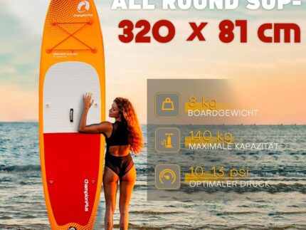 Sup Board, SUP Board Set, Stand Up Paddling Board Aufblasbar, Wassersport, Paddel, Pumpe, Rucksack, Leash, 320 x81 x15CM