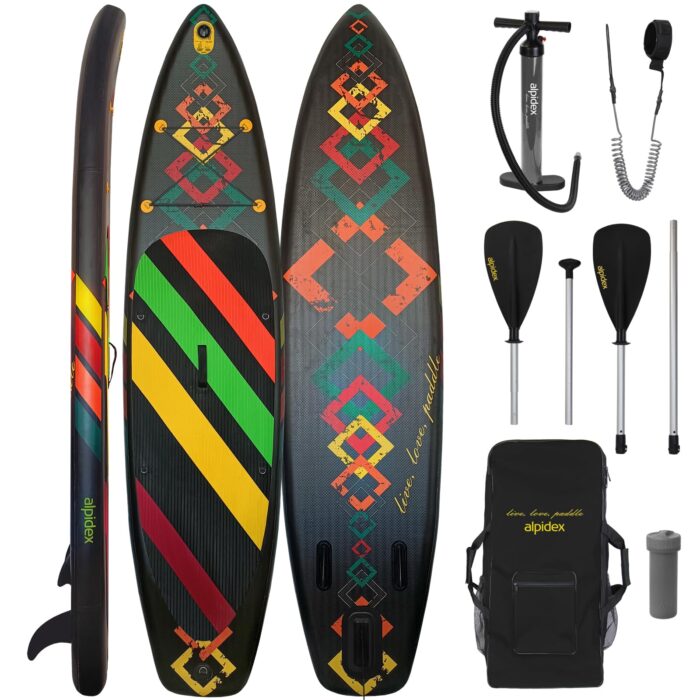 ALPIDEX Stand Up Paddle Set SUP 320 x 76 x 15 cm max. belastbar bis 200 kg Aufblasbar Stabil Leicht Komplett Set Tragetasche Paddel Finnen Luftpumpe Leash Repair Kit