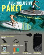 HEYBOARD Premium Aufblasbares SUP Board, 320x81x15 cm, 200 kg, Langlebiges Stand Up Paddle Board für 2 Personen, mit Rucksack, Verstellbarem Paddel, Handpumpe, Leine, Abnehmbarer Flosse