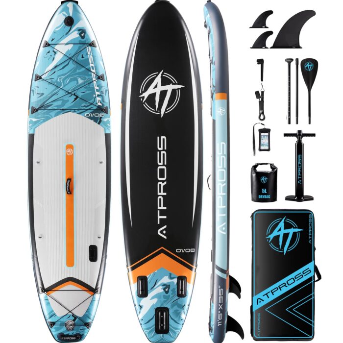 11'6"x35"Inflatable Paddle Board, (SUP) für Erwachsene mit 450 lbs Tragfähigkeit extra breiter Rutschfester und Stabiler Plattform,Kajak Sitz Premium Accessoires Rucksack,geeignet für Yoga