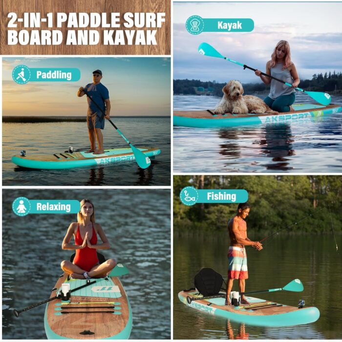 AKSPORT Aufblasbares Stand Up Paddle Board, Aufblasbare SUP Board mit allem Zubehör, breites stabiles Design, rutschfestes Deck, Paddling Board für Jugendliche und Erwachsene