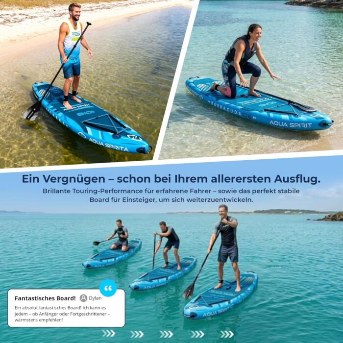 Aqua Spirit Sup Board mit Sitz | Kajak Aufblasbar Barracuda Stand Up Paddling Board 320x81x15cm Für Standup Paddle Board bis 150KG mit Sup Sitz, Doppelpaddel, Pumpe, Tasche & Zubehör Sup Set
