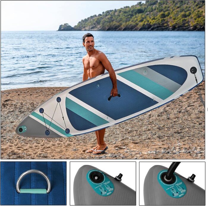 ALPIDEX Stand Up Paddle Set SUP 320 x 76 x 15 cm max. belastbar bis 200 kg Aufblasbar Stabil Leicht Komplett Set Tragetasche Paddel Finnen Luftpumpe Leash Repair Kit
