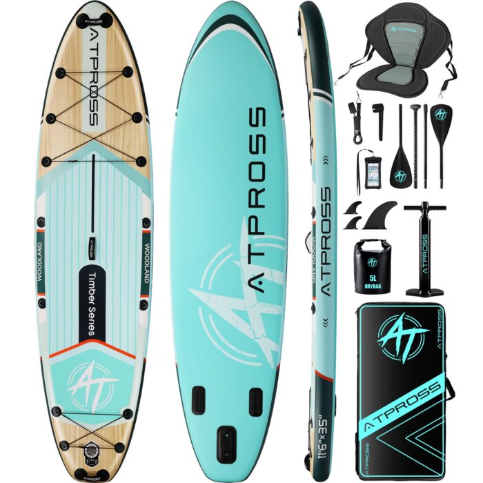 11'6"x35"Inflatable Paddle Board, (SUP) für Erwachsene mit 450 lbs Tragfähigkeit extra breiter Rutschfester und Stabiler Plattform,Kajak Sitz Premium Accessoires Rucksack,geeignet für Yoga