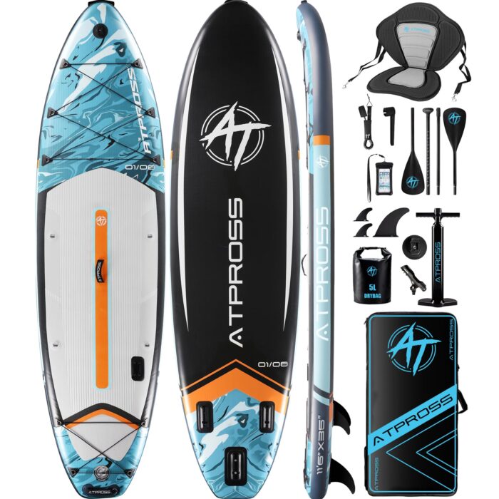 11'6"x35"Inflatable Paddle Board, (SUP) für Erwachsene mit 450 lbs Tragfähigkeit extra breiter Rutschfester und Stabiler Plattform,Kajak Sitz Premium Accessoires Rucksack,geeignet für Yoga