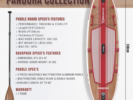 TIGERXBANG SUP-Board, Stand-Up-Paddling-Board | 10'8" 330 x 86 x 15 cm | mit Premium-Komplett-Aufblas-SUP-Zubehör, extra breite Paddleboards für Erwachsene und Kinder-Pandora-Kollektion