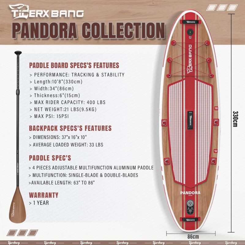 TIGERXBANG SUP-Board, Stand-Up-Paddling-Board | 10'8" 330 x 86 x 15 cm | mit Premium-Komplett-Aufblas-SUP-Zubehör, extra breite Paddleboards für Erwachsene und Kinder-Pandora-Kollektion