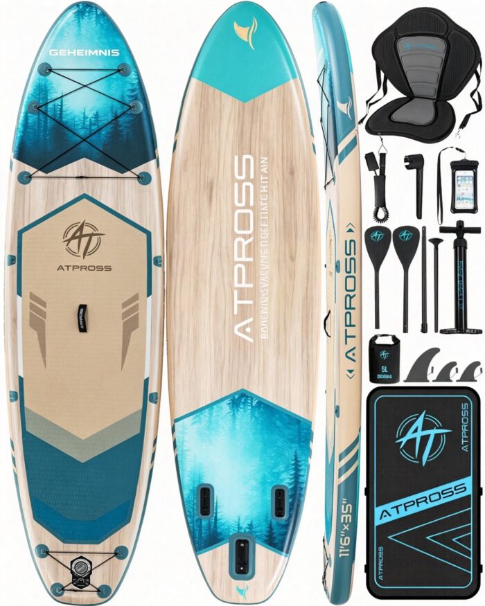 11'6"x35"Inflatable Paddle Board, (SUP) für Erwachsene mit 450 lbs Tragfähigkeit extra breiter Rutschfester und Stabiler Plattform,Kajak Sitz Premium Accessoires Rucksack,geeignet für Yoga