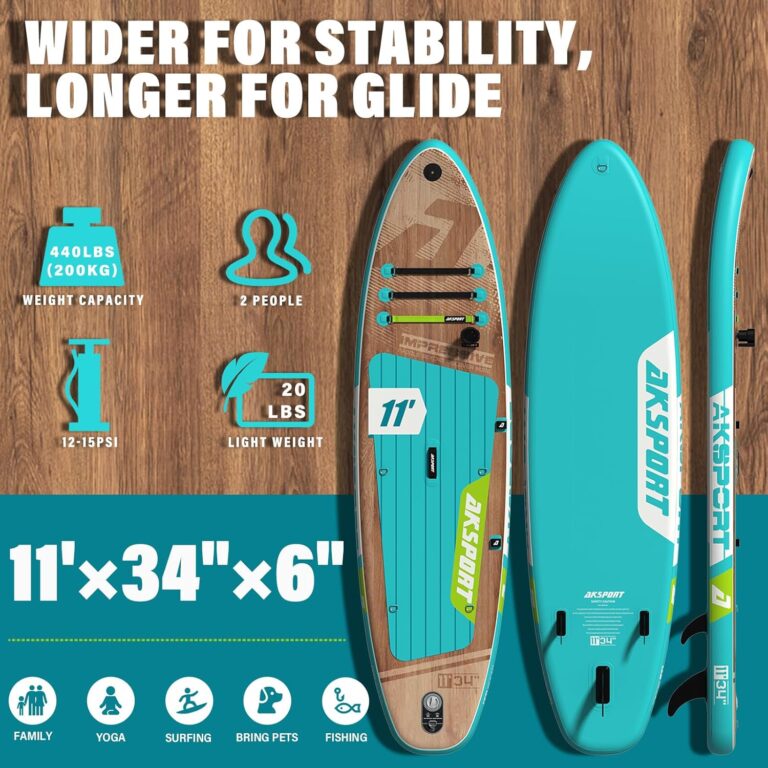 AKSPORT Aufblasbares Stand Up Paddle Board, Aufblasbare SUP Board mit allem Zubehör, breites stabiles Design, rutschfestes Deck, Paddling Board für Jugendliche und Erwachsene