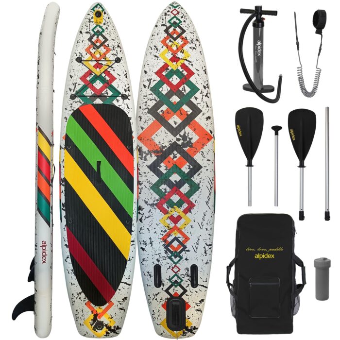 ALPIDEX Stand Up Paddle Set SUP 320 x 76 x 15 cm max. belastbar bis 200 kg Aufblasbar Stabil Leicht Komplett Set Tragetasche Paddel Finnen Luftpumpe Leash Repair Kit