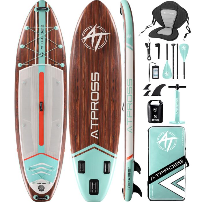 11'6"x35"Inflatable Paddle Board, (SUP) für Erwachsene mit 450 lbs Tragfähigkeit extra breiter Rutschfester und Stabiler Plattform,Kajak Sitz Premium Accessoires Rucksack,geeignet für Yoga