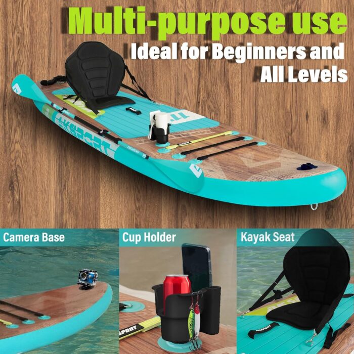 AKSPORT Aufblasbares Stand Up Paddle Board, Aufblasbare SUP Board mit allem Zubehör, breites stabiles Design, rutschfestes Deck, Paddling Board für Jugendliche und Erwachsene