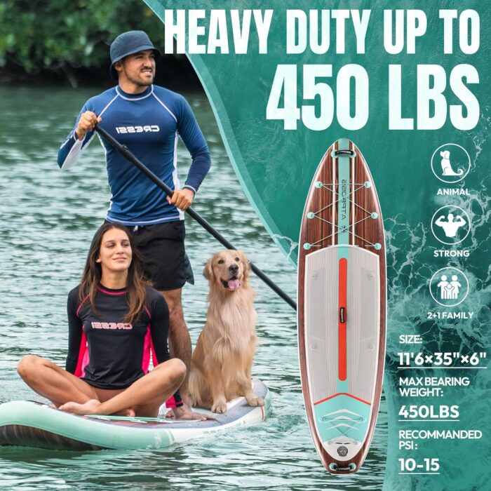 11'6"x35"Inflatable Paddle Board, (SUP) für Erwachsene mit 450 lbs Tragfähigkeit extra breiter Rutschfester und Stabiler Plattform,Kajak Sitz Premium Accessoires Rucksack,geeignet für Yoga