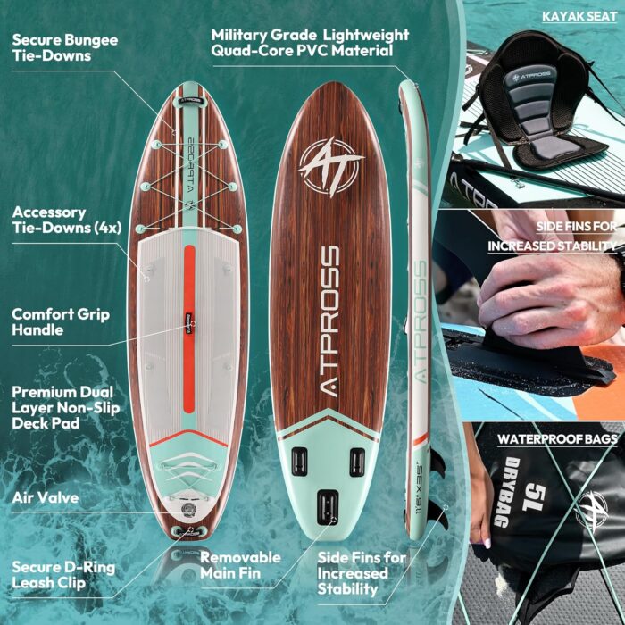 11'6"x35"Inflatable Paddle Board, (SUP) für Erwachsene mit 450 lbs Tragfähigkeit extra breiter Rutschfester und Stabiler Plattform,Kajak Sitz Premium Accessoires Rucksack,geeignet für Yoga